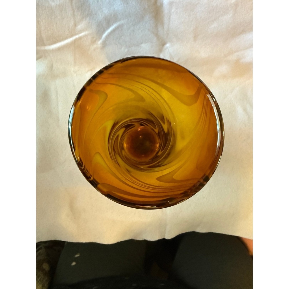 Amber Glass Vase with White Swirls Art Glass Bud Vase Home Decor - Picture 3 of 5